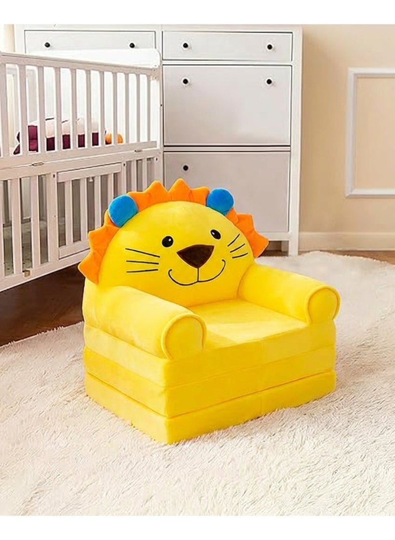 سرير أريكة أطفال قابل للطي وممتد بتصميم أسد - كرسي أطفال كرتوني 2 في 1 وسجادة قيلولة للحضانة - كرسي استرخاء ناعم ومريح من القطيفة للأطفال للمنزل والروضة - Image 5